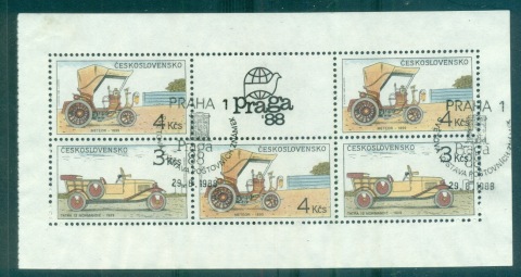 Czechoslovakia-1988-Classic-Automobiles-booklet-pane-CTO-lot70654