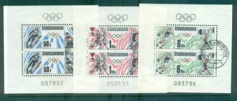 Czechoslovakia-1988-Olympics-Imperf-between-3x-MS-CTO-lot70651