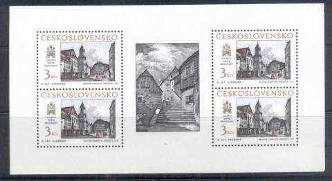 Czechoslovakia-1988-Views-of-Hlavne-circa-1840-Sheetlet4-MUH