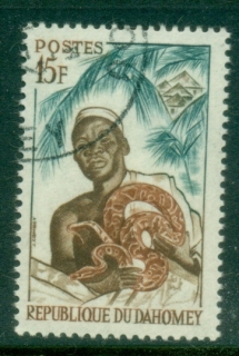 Dahomey-1963-Pictorials-Natives-Occupations-15f-Ouidah-Witch-doctor-Rock-Python-CTO