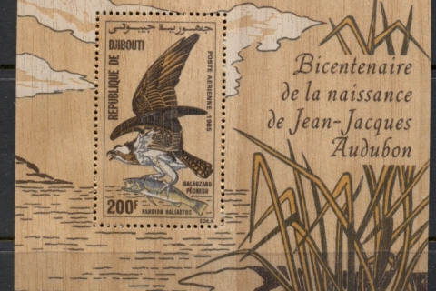Djibouti 1985 Audubon Birds, Printed on wood MS