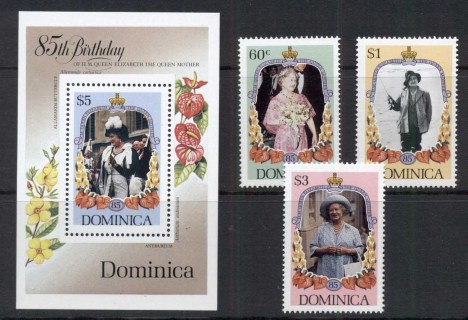 Dominica-1985 Queen Mother 85th Birthday + MS