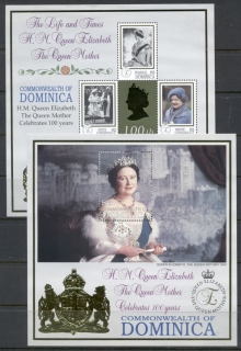 Dominica-1999 Queen Mother 100th Birthday gold foil embossed 2xMS