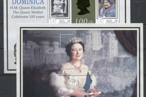 Dominica-1999 Queen Mother 100th Birthday gold foil embossed 2xMS