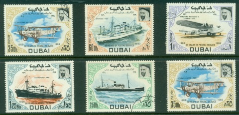 Dubai-1969-Mi335-340-Postal-Servive-60th-AnniversaryMS-MUH