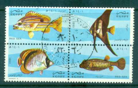 Egypt-1982-Fish-of-the-Red-Sea-Blk4-CTO-lot50091