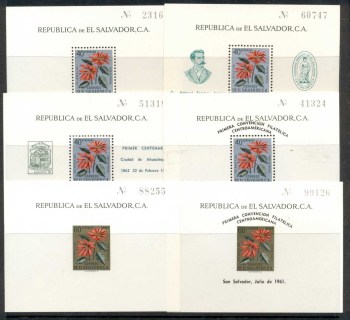 El-Salvador-1960-62-Poinsettias-Asst-6x-MS-MUH