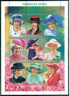 EquatorialxGuinea-1997 Princess Diana in Memoriam, England's Rose in her Many Hats MS