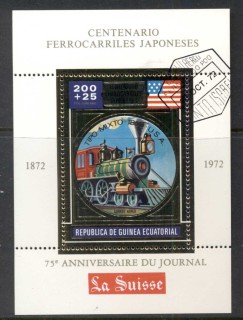 Equatorial-Guinea-1972-Japan-Trains-gold-foil-embossed-MS-CTO