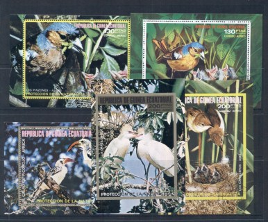 Equatorial-Guinea-1974-Nature-Protection-Birds-asst-5x-MS-Perf-IMPERF-CTO