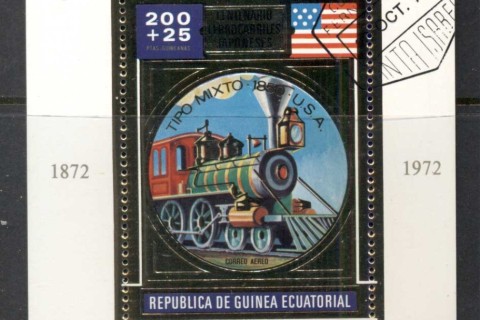 Equatorial-Guinea-1972-Japan-Trains-gold-foil-embossed-MS-CTO