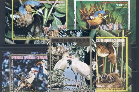 Equatorial-Guinea-1974-Nature-Protection-Birds-asst-5x-MS-Perf-IMPERF-CTO