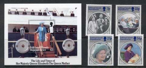 Falkland-Is-Deps-1985 Queen Mother 85th Birthday + MS