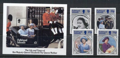 Falkland-Is-1985 Queen Mother 85th Birthday + MS