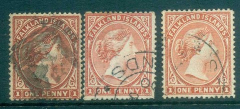 Falkland-Is-1891-1902-1d-shades-3x-FU-lot77578