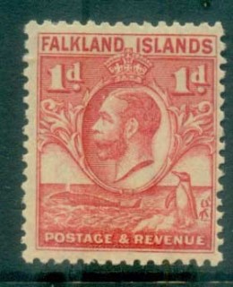 Falkland-Is-1929-31-KGV-Penguin-1d-scarlet-MLH-lot77650