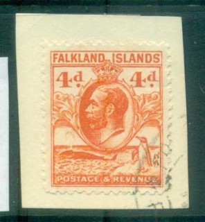 Falkland-Is-1929-31-KGV-Penguin-4d-orange-on-piece-FU-lot77642