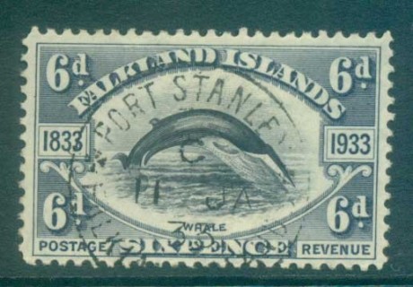 Falkland-Is-1933-KGV-6d-Blue-Whale-FU-lot77660