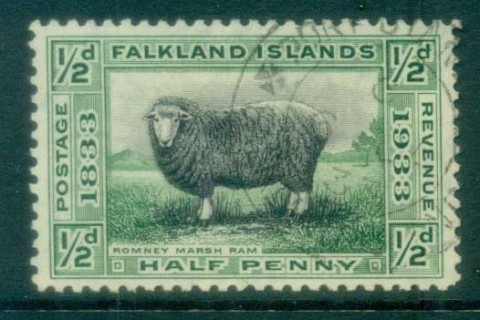 Falkland-Is-1933-KGV-1-2d-Romney-Marsh-Ram-FU-lot77652
