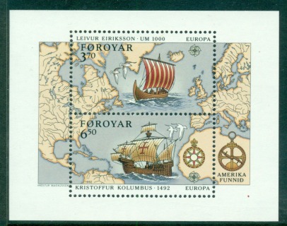 Faroe-Is-1992-leif-Erikson-Christopher-Columbus-MS-MUH-lot57305