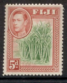 Fiji-1938-55-KGVI-Pictorial-5d-Sugar-Cane-rose-red-green-MUH