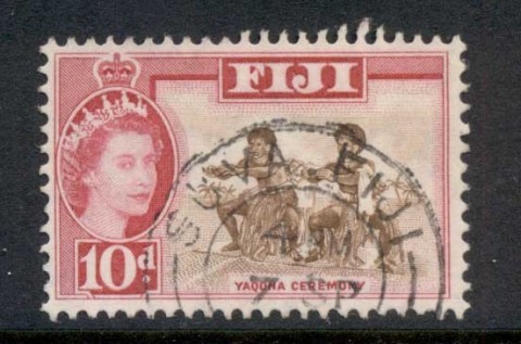 Fiji-1954-56-QEII-Pictorial-10d-Yaquona-Ceremony-FU