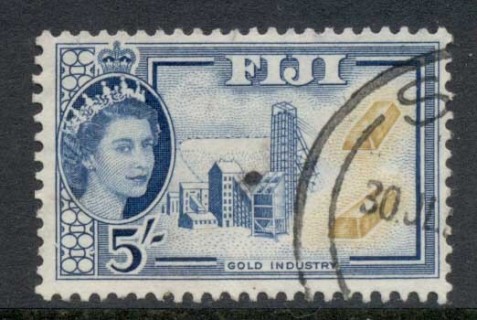 Fiji-1954-56-QEII-Pictorial-5-Gold-Industry-FU