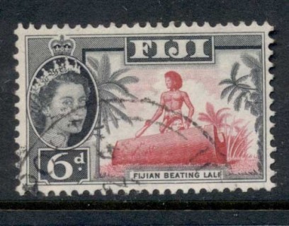 Fiji-1954-56-QEII-Pictorial-6d-Fijian-Beating-Drum-FU