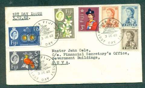 Fiji-1962-Defins-7-vals-FDC-lot51374