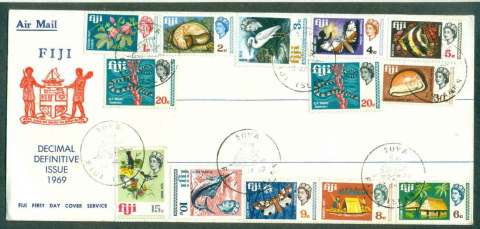 Fiji-1969-Defins-13-vals-FDC-lot51375