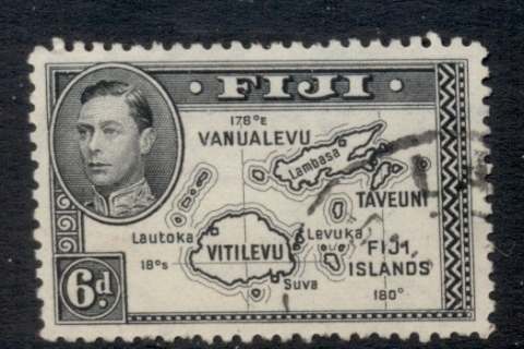 Fiji-1940-49-KGVI-Pictorial-6d-Map-108deg-Perf-12-FU
