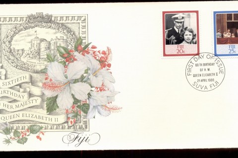Fiji-1986-QEII-60th-Birthday-2v-Fleetwood-FDC