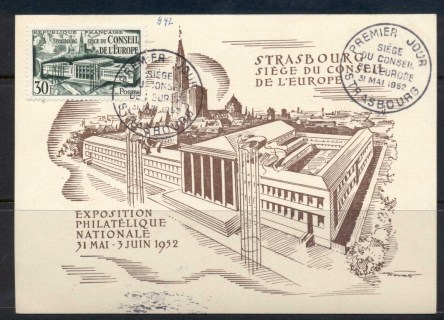 France-1952-Council-of-Europe-Strasbourg-card-FDC