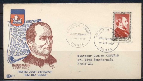 France-1952-Famous-Men-Haussmann-FDC