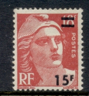 France-1954-Marianne-Surch-15f-on-18f-MUH