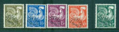 France-1957-Gallic-Cock-Precancels-5-30fr-FU