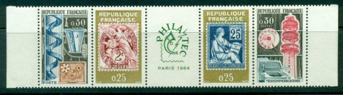 France-1964-Phila-tec-Strip-label-MLH-Lot24590