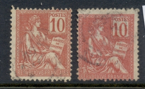 France-1900-29-Type-Mouchon-10c-FU-2xprints-FU