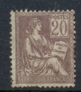 France-1900-29-Type-Mouchon-20c-toned-perfs-RHS-MLH