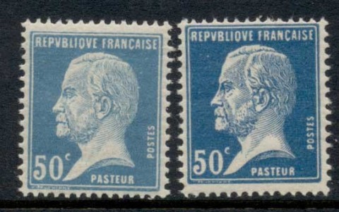 France-1923-26-Louis-Pasteur-50c-2xshades-MUH