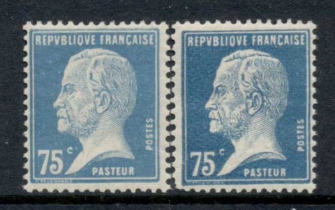 France-1923-26-Louis-Pasteur-75c-2xshades-MUH