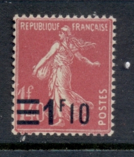 France-1926-27-Sower-Surch-1f10c-on-1f40c-MUH