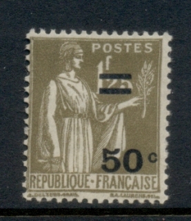 France-1934-Peace-with-Olive-Branch-Surch-50c-on-1-25f-MLH