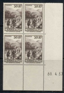 France-1936-Welfare-Hiking-dated-corner-blk4-MUH