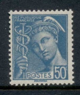 France-1938-42-Mercury-50c-greenish-blue-MUH