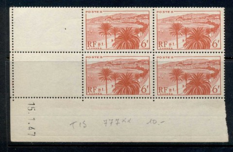 France-1946-48-Cannes-6f-dated-corner-blk4-MUH