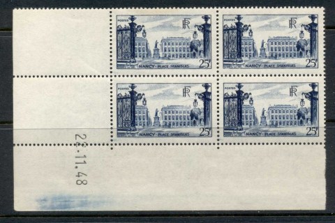 France-1946-48-Stanislas-Square-Nancy-25f-dark-blue-dated-corner-blk4-MUH