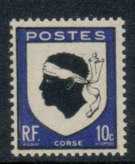 France-1946-Arms-of-Corsica-10c-dark-blue-MUH