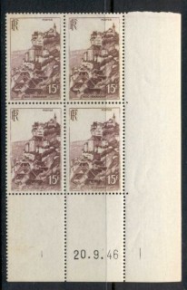 France-1946-Views-Rocamdour-15f-dated-corner-blk4-MUH