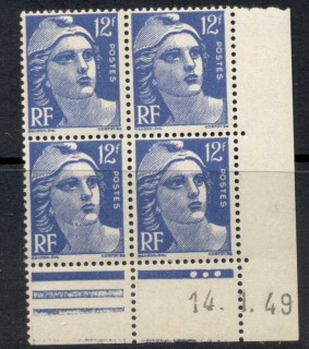 France-1948-49-Marianne-12f-dated-corner-blk4-MUH